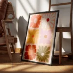 affiche de fleurs carrees graphiques aux couleurs vives encadre.webp