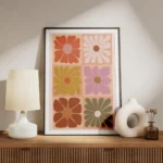 affiche de fleurs carrees graphiques aux couleurs vives meuble.webp