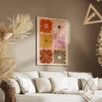 affiche de fleurs carrees graphiques aux couleurs vives salon.webp