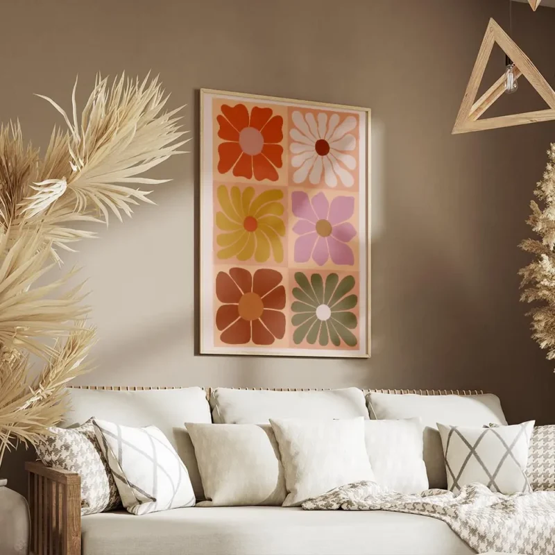 affiche de fleurs carrees graphiques aux couleurs vives salon.webp