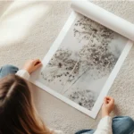 affiche de fleurs dallium sechees beiges sur fond clair avec des typographies te en rouleau.webp