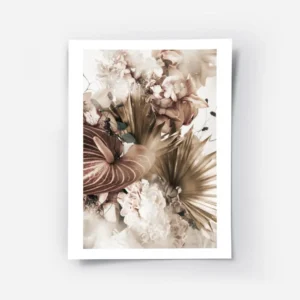 affiche de fleurs dautomne marron blanches et roses avec des feuilles vertes sty.webp