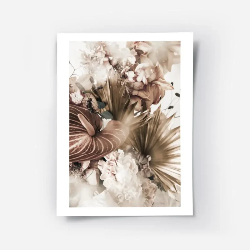 affiche de fleurs dautomne marron blanches et roses avec des feuilles vertes sty.webp