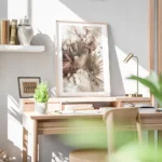 affiche de fleurs dautomne marron blanches et roses avec des feuilles vertes sty bureau.webp