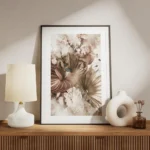 affiche de fleurs dautomne marron blanches et roses avec des feuilles vertes sty meuble.webp