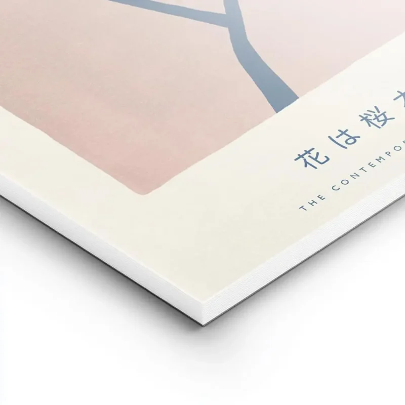 affiche de fleurs de cerisier beiges sur fond rose avec texte typographie japona lightpanel.webp