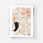 affiche de fleurs de feuilles et dune main noire en line art sur fond beige.webp