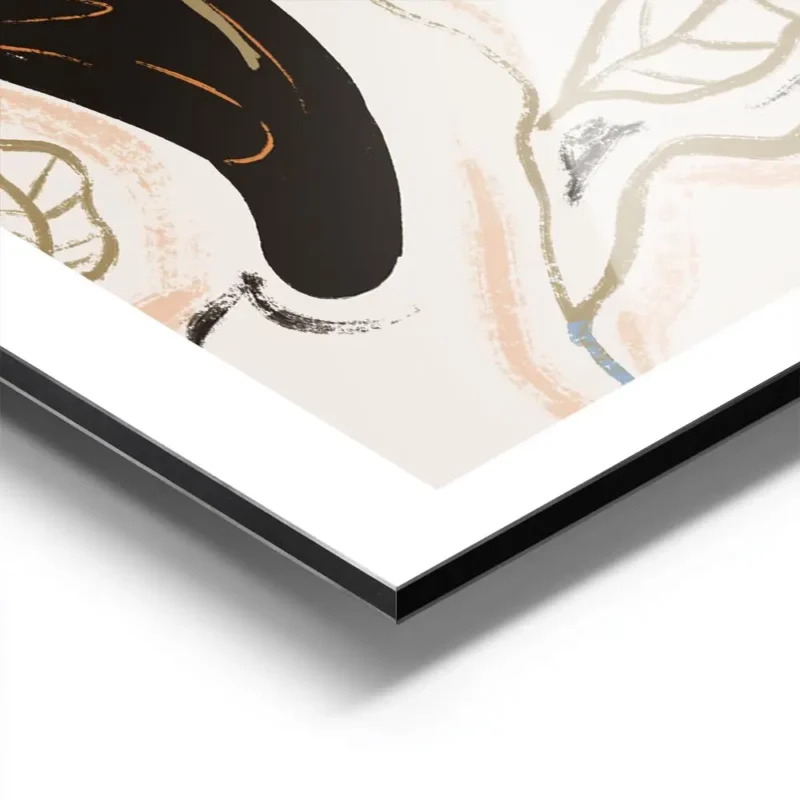affiche de fleurs de feuilles et dune main noire en line art sur fond beige aluminium.webp