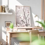 affiche de fleurs de magnolia roses et blanches sur fond pastel avec des branche bureau.webp