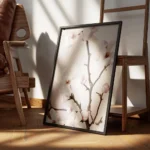 affiche de fleurs de magnolia roses et blanches sur fond pastel avec des branche encadre.webp