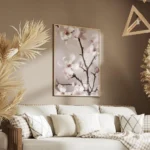 affiche de fleurs de magnolia roses et blanches sur fond pastel avec des branche salon.webp