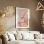 affiche de fleurs douces aux couleurs peche et rose avec un effet flou creant un salon.webp