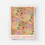 affiche de fleurs orange et roses feuilles et poires vertes sur fond orange avec.webp