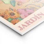 affiche de fleurs orange et roses feuilles et poires vertes sur fond orange avec lightpanel.webp