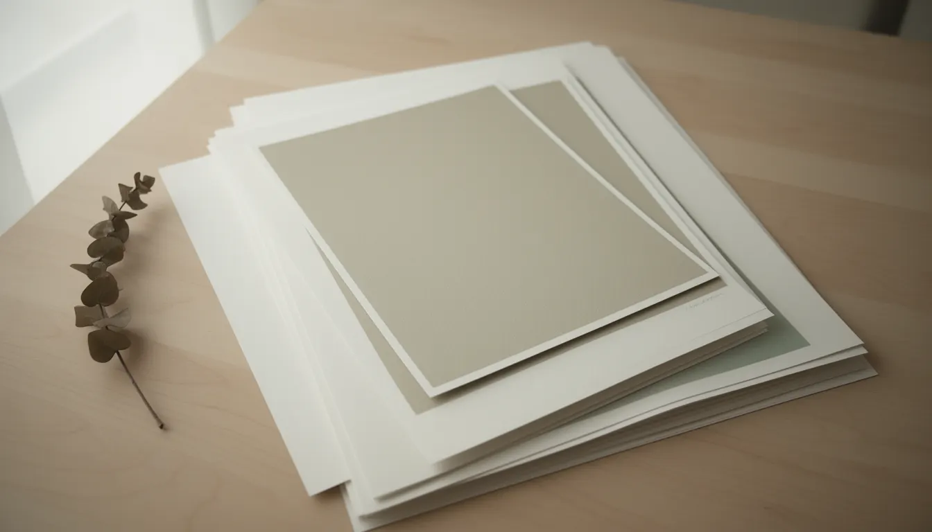 Pile de posters aux formats A3, A2, 50x70 et 60x90 cm sur table en bois clair