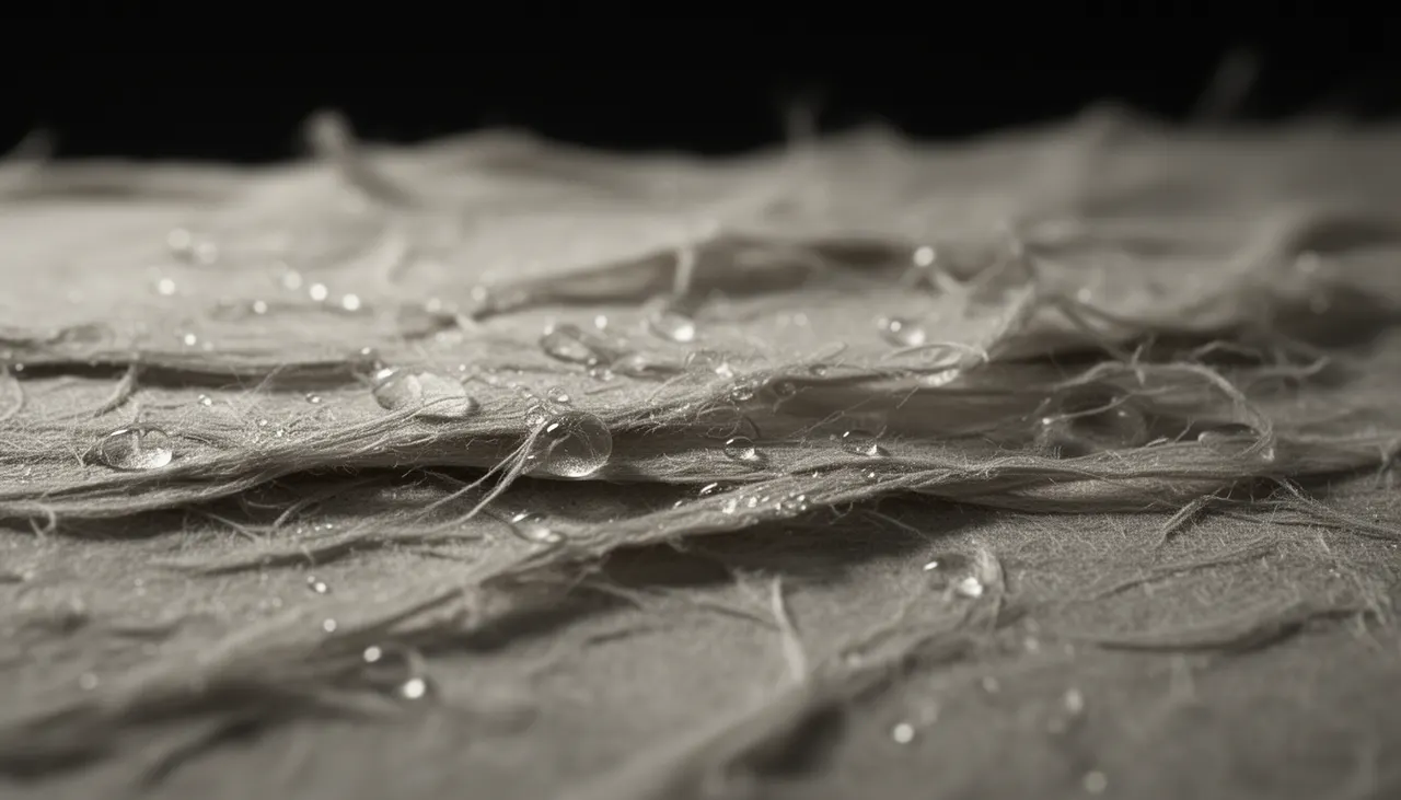 Dégâts humidité sur papier macro Gros plan macro fibres papier gondolées par l'humidité