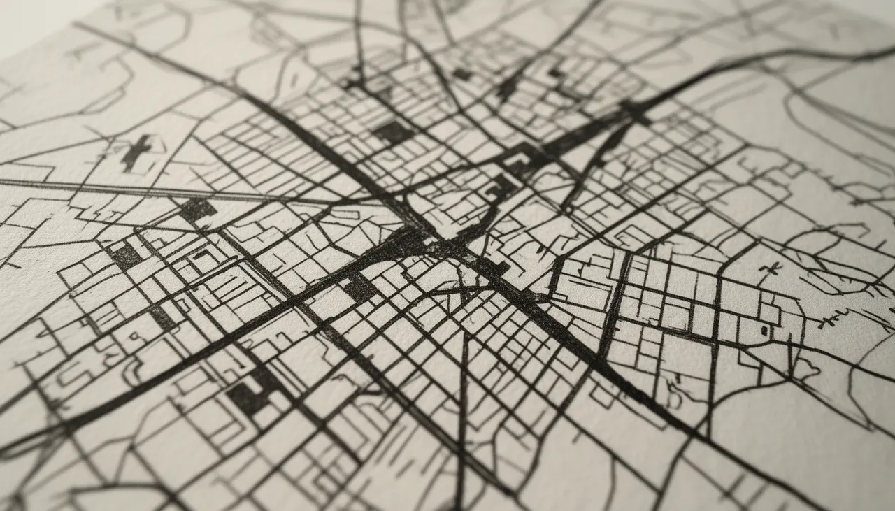 Détail impression fine art plan de ville Gros plan texture papier mat affiche plan ville détails ruelles encre noire