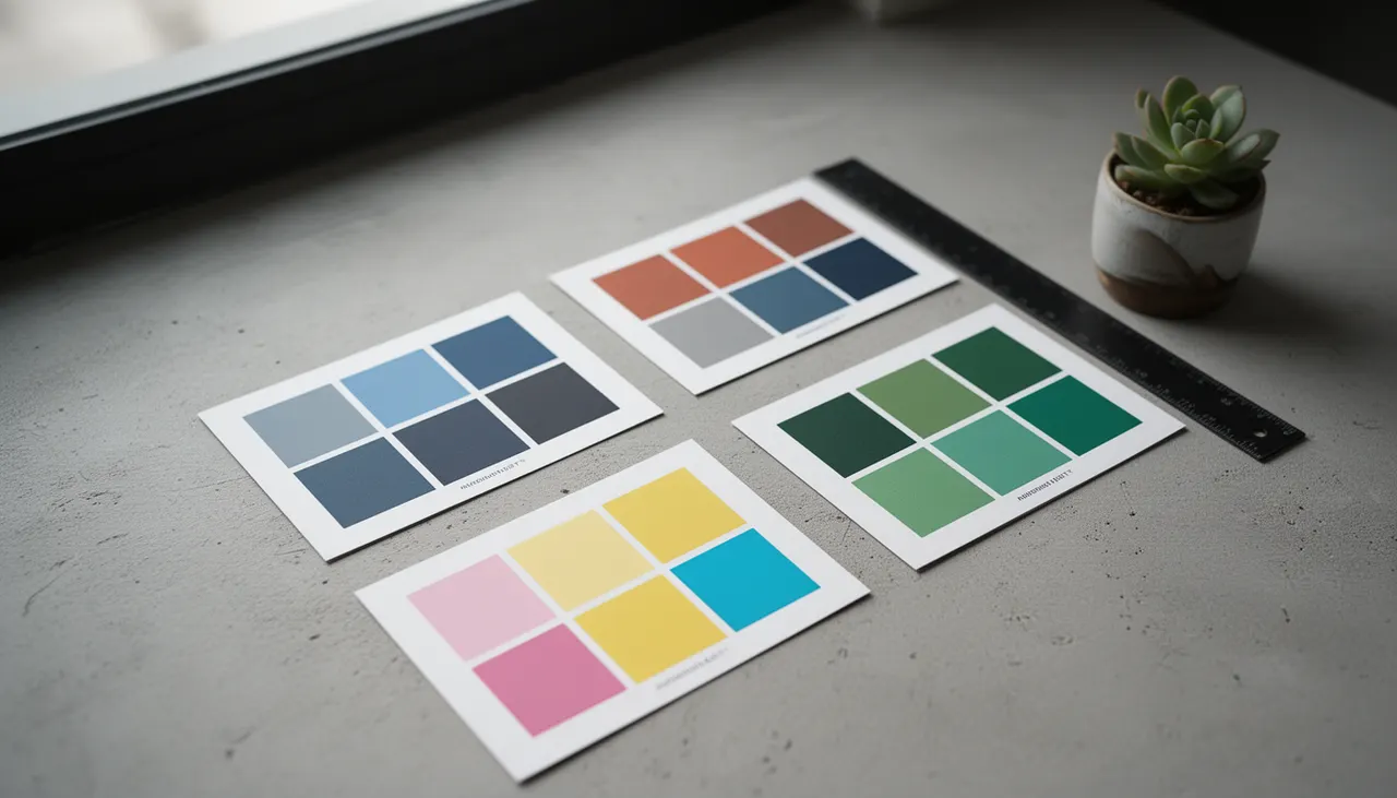 Exemples de palettes pour affiches Nuancier montrant quatre palettes d'affiches : monochrome, complémentaire, analogue, triadique