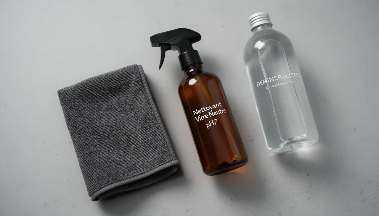Kit nettoyage cadre professionnel Produits nettoyage cadre : microfibre, spray sans ammoniaque, eau déminéralisée