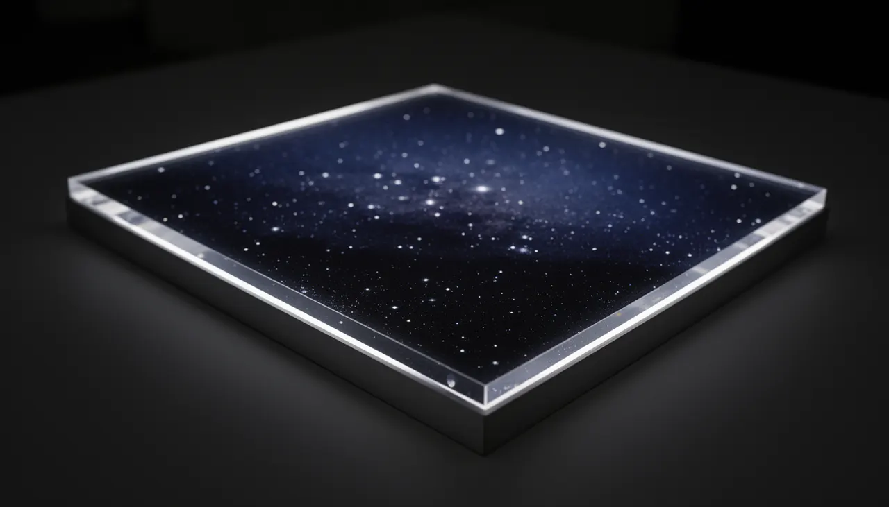 Rendu LightPanel® : lumière traversante Détail d'un panneau LightPanel® allumé montrant la profondeur des noirs sur une photographie nuit