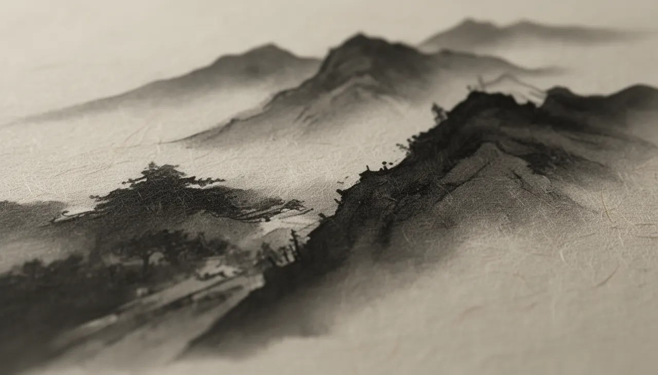 Texture papier et encre Gros plan texture papier mat affiche wabi-sabi encre de Chine paysage minimaliste