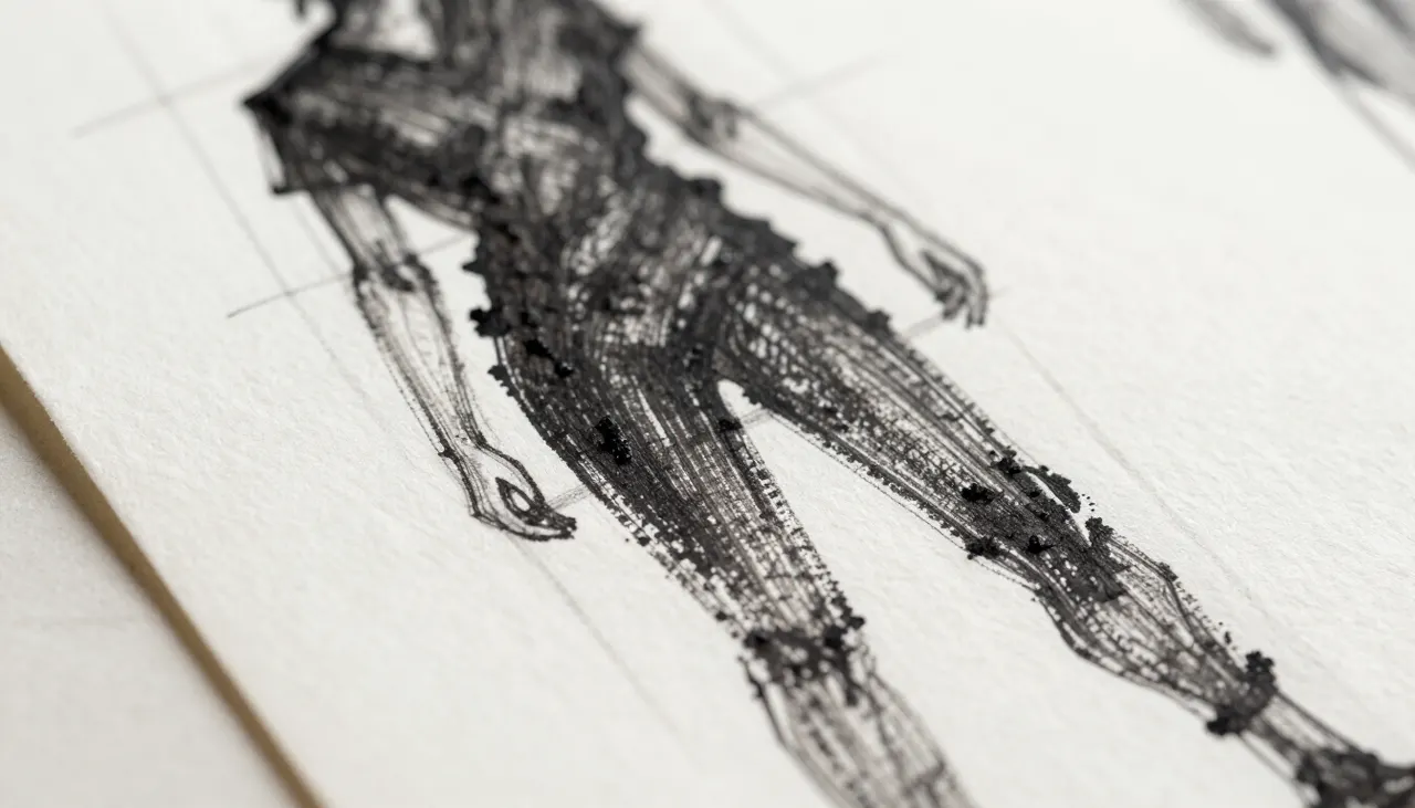 Gros plan sur un croquis de mode à l'encre
