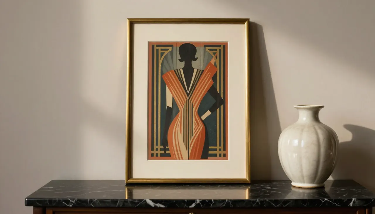Illustration de mode Art Déco dans un cadre doré