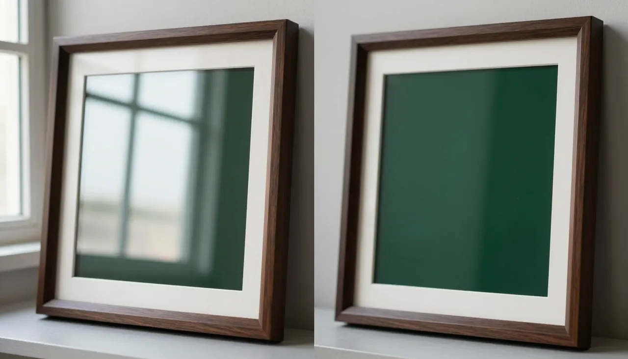 Le match des verres Deux cadres comparant le verre antireflet