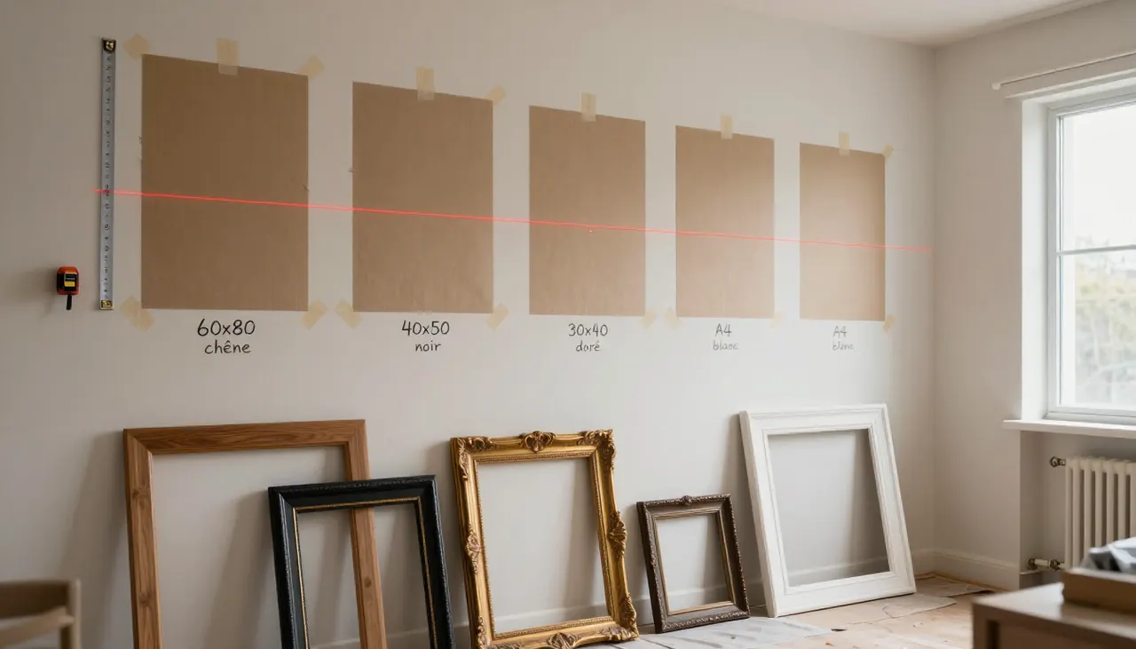 Méthode gabarits papier kraft mur Gabarits papier kraft scotchés au mur avant pose