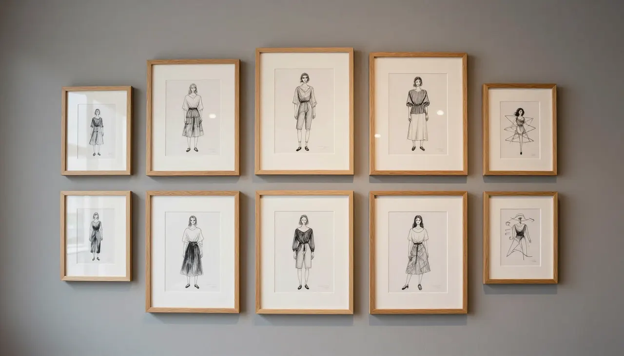 Mur de galerie de croquis de mode variés