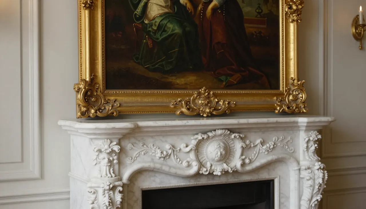 Style classique Louis XV Cadres dorés sur cheminée en marbre